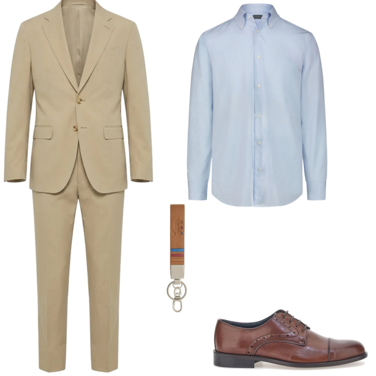 Outfit uomo - In ufficio. Stile Business/Elegante per Ufficio. Abbinamento con portachiavi, scarpe stringate, camicie, abiti.
