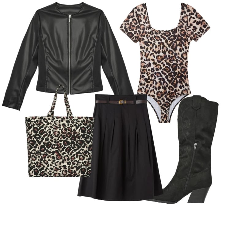 Outfit donna - Serata cool. Stile Rock per Serata fuori. Abbinamento con gonne longuette, stivali, body, giacche, shopping bag.