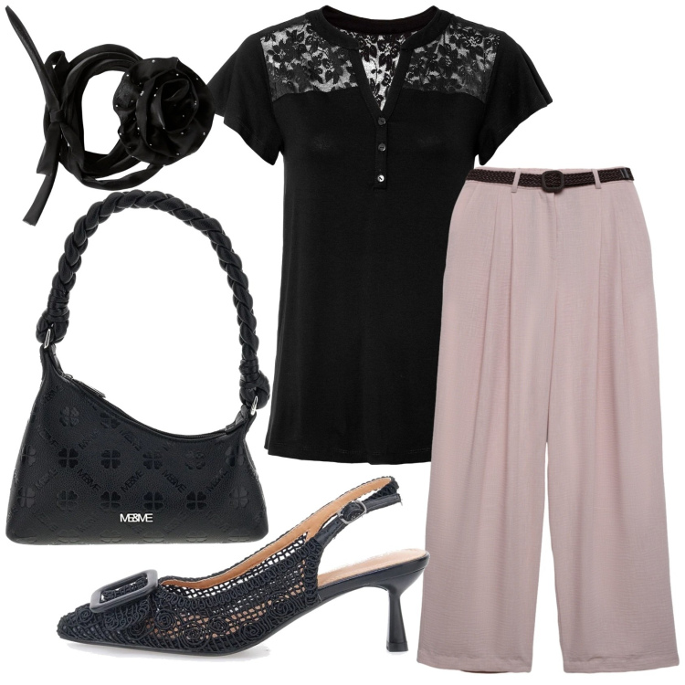 Outfit donna - Total look #2378768. Stile Romantica per Serata fuori. Abbinamento con maglieria, collane, pantaloni, borse a mano, scarpe col tacco.