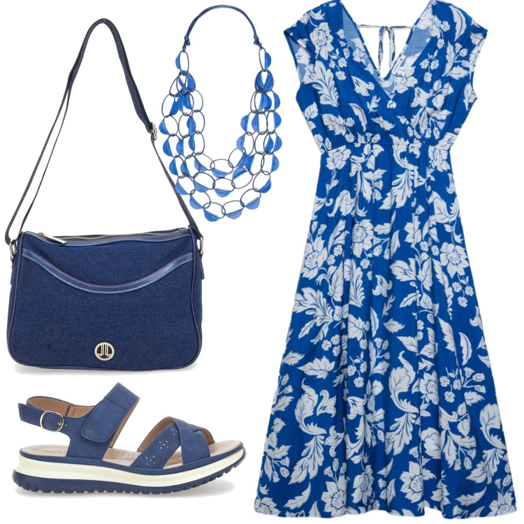 Outfit donna - Total look #2378772. Stile Basic per Ufficio. Abbinamento con vestiti midi/longuette, collane, sandali, borse a tracolla.