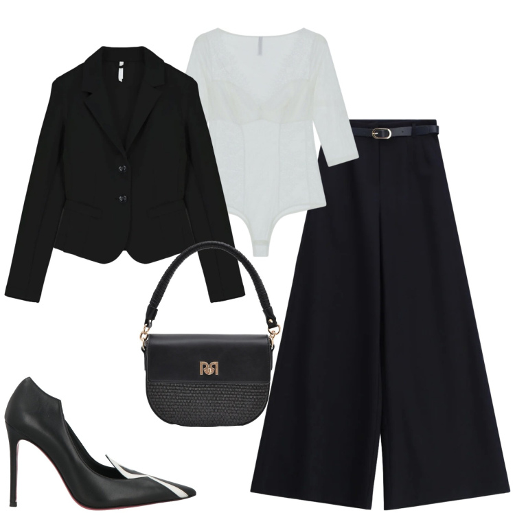 Outfit donna - Imperial. Stile Chic per Serata fuori. Abbinamento con décolleté, pantaloni a palazzo, blazer, bluse, borse a spalla.