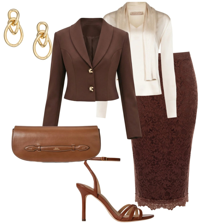 Outfit donna - Gonna a tubino. Stile Bon Ton per Cerimonia. Abbinamento con gonne longuette, bluse, blazer, clutch, orecchini, sandali in pelle.