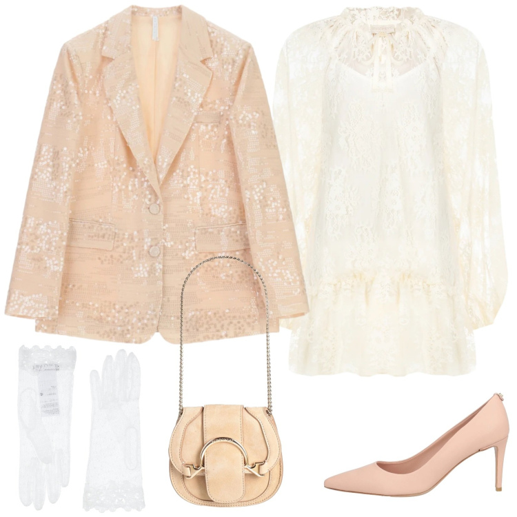 Outfit donna - Invitata cerimonia. Stile Chic per Cerimonia. Abbinamento con marsupi, décolleté, guanti, blazer, vestiti corti.