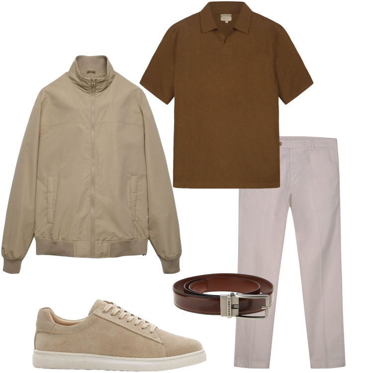 Outfit uomo - Urban primaverile. Stile Urban per Tutti i giorni. Abbinamento con sneakers, bomber, polo, pantaloni chino, cinture.