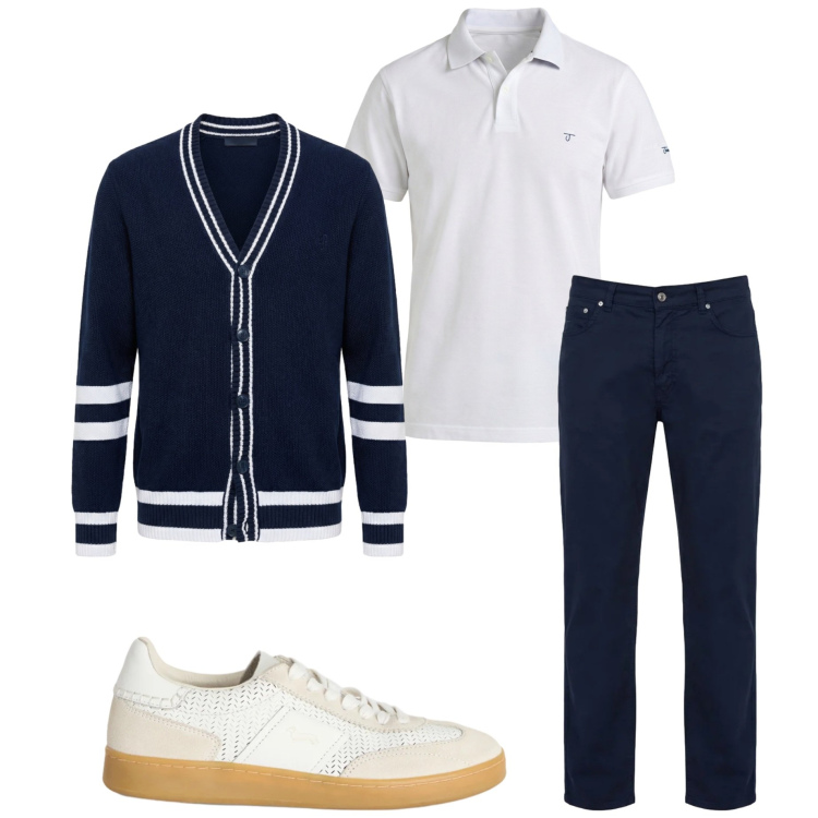 Outfit uomo - Harmont & Blaine. Stile Casual per Tutti i giorni. Abbinamento con sneakers, pantaloni, cardigans, polo.