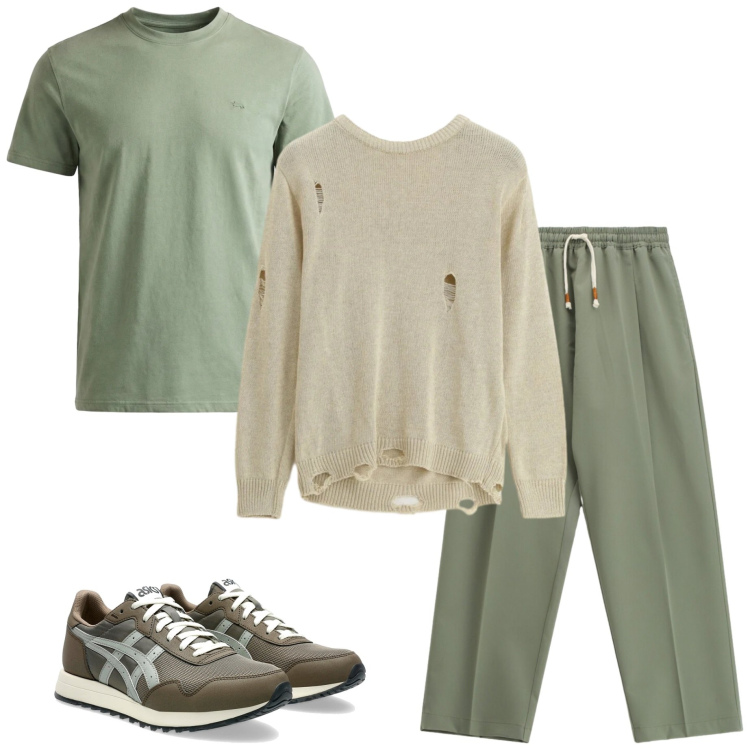 Outfit uomo - Serate primaverili. Stile Casual per Serata speciale. Abbinamento con pantaloni, maglieria, t-shirt, sneakers.