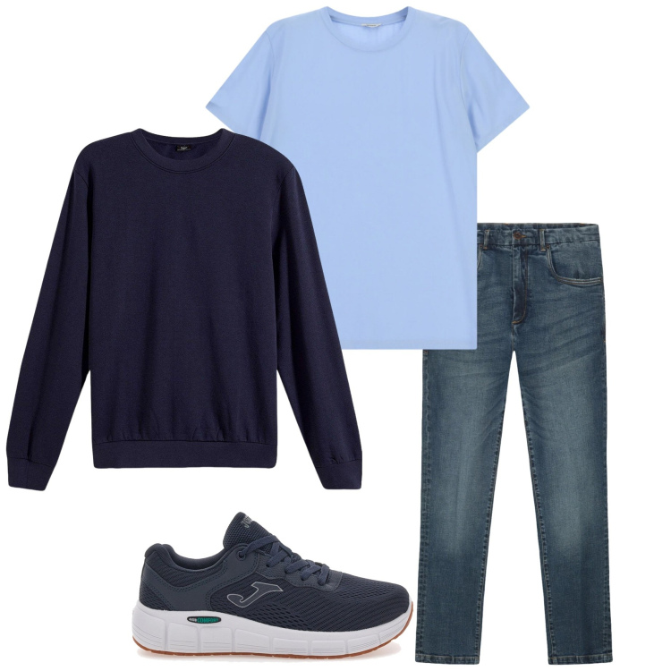 Outfit uomo - Casual style. Stile Casual per Ufficio. Abbinamento con felpe, t-shirt, sneakers, jeans.