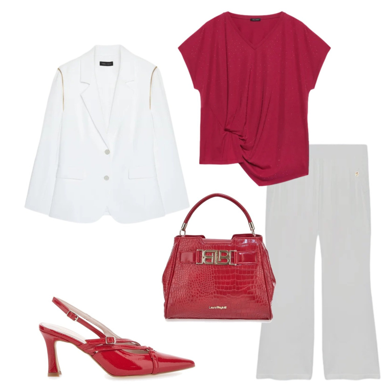 Outfit donna - Total look #2378841. Stile Chic per Serata fuori. Abbinamento con t-shirt, pantaloni, blazer, décolleté, borse a mano.