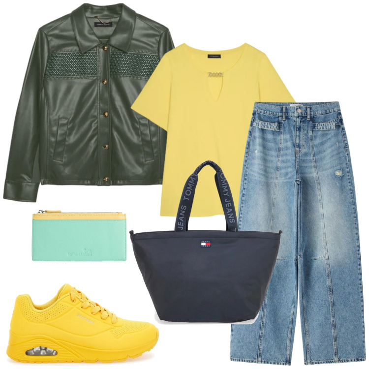 Outfit donna - Total look #2378872. Stile Trendy per Tutti i giorni. Abbinamento con jeans, blazer, t-shirt, portafogli, sneakers, borse tote.