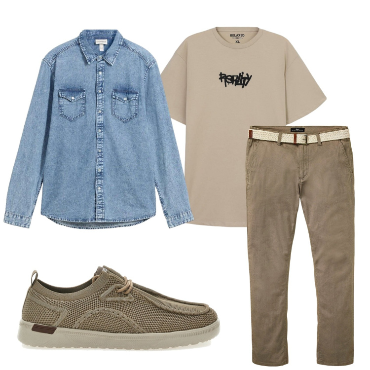 Outfit uomo - Total look #2378880. Stile Casual per Tutti i giorni. Abbinamento con pantaloni chino, camicie, t-shirt, scarpe stringate.