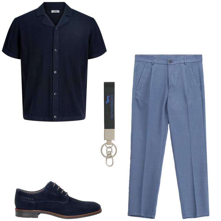 Outfit uomo - Camicia protagonista. Stile Casual per Tutti i giorni. Abbinamento con camicie, pantaloni, portachiavi, scarpe stringate.