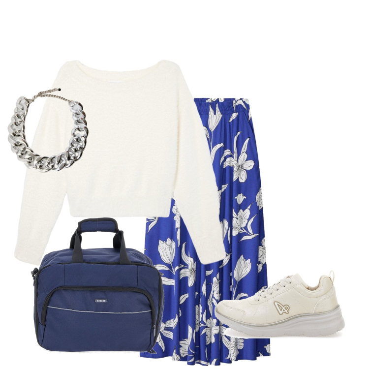 Outfit donna - Total look #2378901. Stile Bon Ton per Scuola/Università. Abbinamento con gonne lunghe, maglieria, collane, sneakers, zaini.