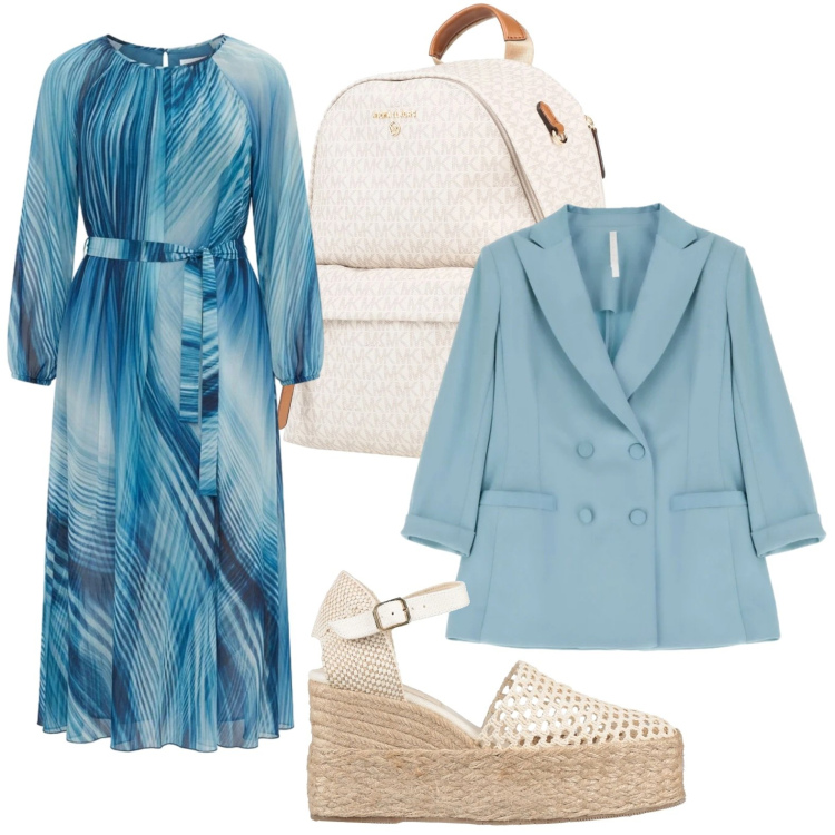 Outfit donna - Lo zaino ice white. Stile Trendy per Ufficio. Abbinamento con espadrillas, zaini, vestiti lunghi, blazer.