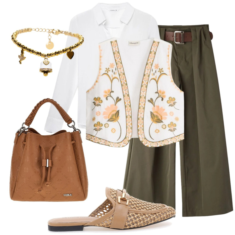 Outfit donna - Tocco gitano. Stile Etnico per Tutti i giorni. Abbinamento con gilet, camicie, pantaloni, braccialetti, sabot, borse a tracolla.