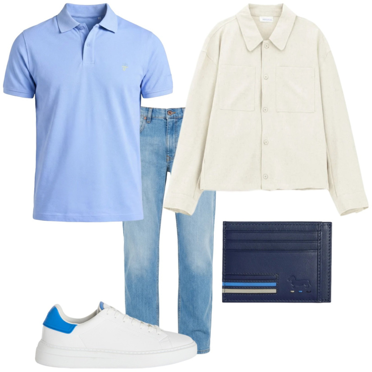 Outfit uomo - Total look #2379001. Stile Trendy per Tutti i giorni. Abbinamento con camicie, jeans, sneakers, portafogli, polo.
