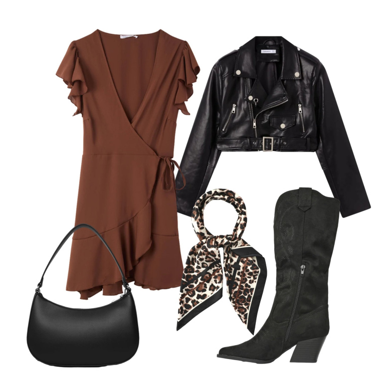 Outfit donna - Aprile. Stile Trendy per Tutti i giorni. Abbinamento con vestiti corti, stivali, foulard, borse a tracolla, giacche.