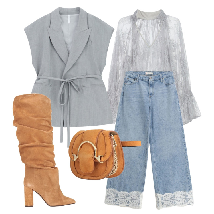 Outfit donna - Aprile. Stile Boho per Tutti i giorni. Abbinamento con stivali, marsupi, jeans, bluse, gilet.