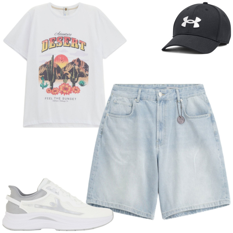 Outfit uomo - Weekend. Stile Casual per Tutti i giorni. Abbinamento con t-shirt, bermuda, sneakers, cappelli.