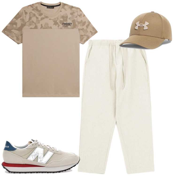 Outfit uomo - Aprile. Stile Casual per Tutti i giorni. Abbinamento con pantaloni, t-shirt, sneakers, cappelli con visiera.