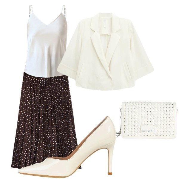 Outfit donna - Senza tempo. Stile Bon Ton per Cerimonia. Abbinamento con blazer, top, gonne lunghe, décolleté, borse a tracolla.