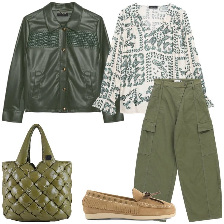 Outfit donna - Total look #2379150. Stile Casual chic per Tutti i giorni. Abbinamento con blazer, bluse, pantaloni cargo, borse tote, mocassini.