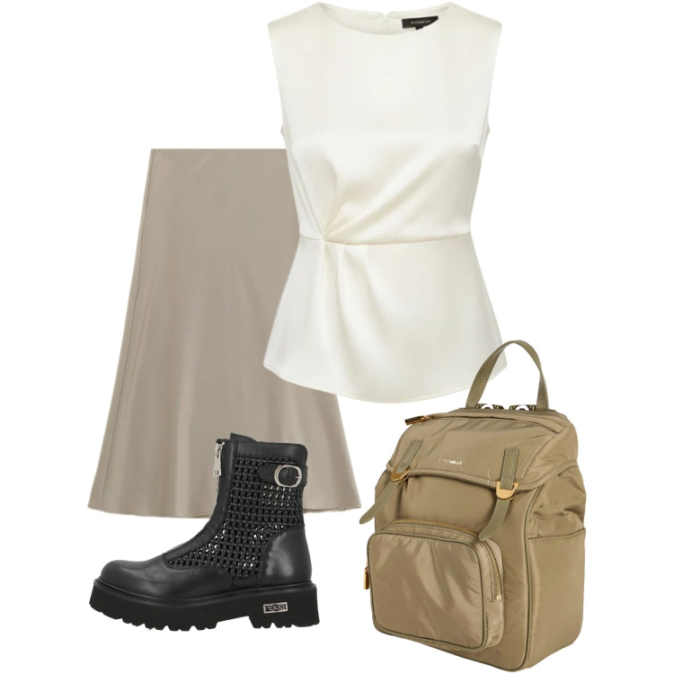 Outfit donna - Total look #2379151. Stile Sporty chic per Tutti i giorni. Abbinamento con stivaletti, zaini, gonne longuette, bluse.