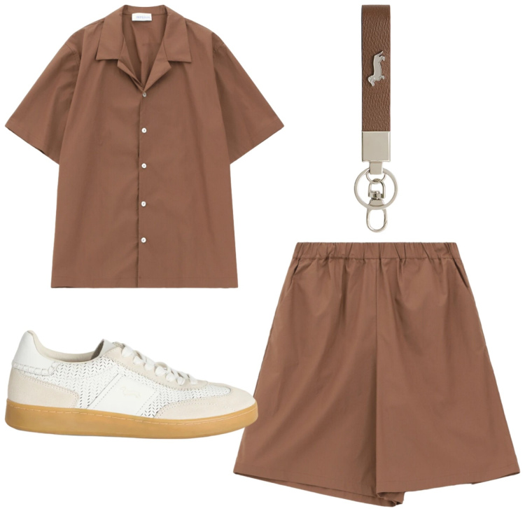 Outfit uomo - Total look #2379154. Stile Trendy per Tutti i giorni. Abbinamento con camicie a manica corta, bermuda, portachiavi, sneakers.
