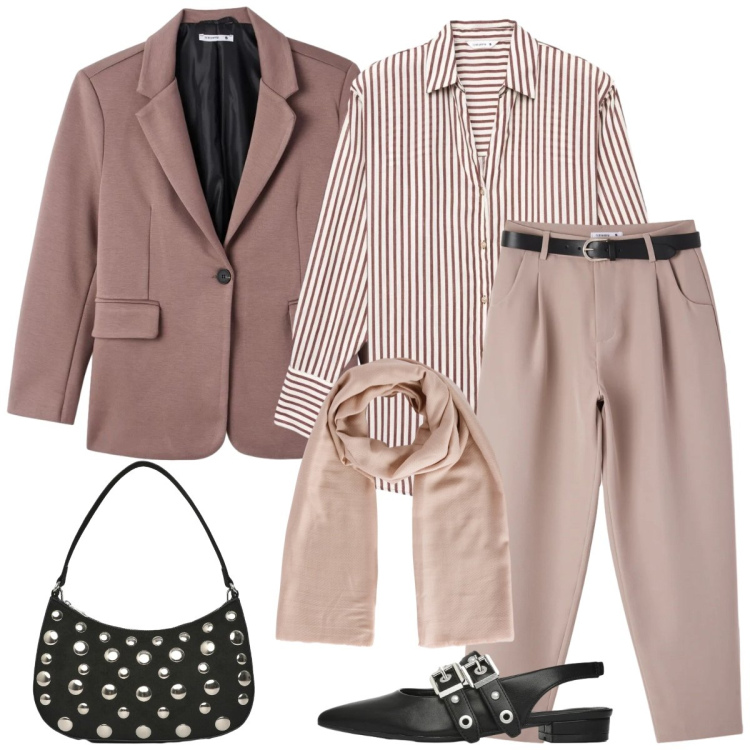 Outfit donna - Total look #2379163. Stile Casual chic per Tutti i giorni. Abbinamento con camicie, ballerine, pantaloni, blazer, borse a tracolla, foulard.