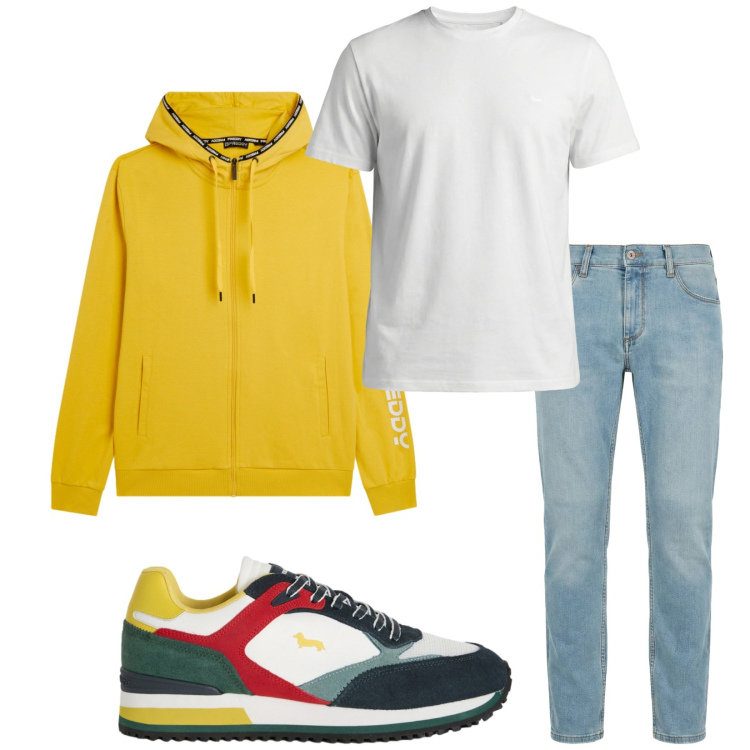 Outfit uomo - In giro casual. Stile Casual per Tutti i giorni. Abbinamento con jeans slim fit, t-shirt, sneakers, felpe con cappuccio.