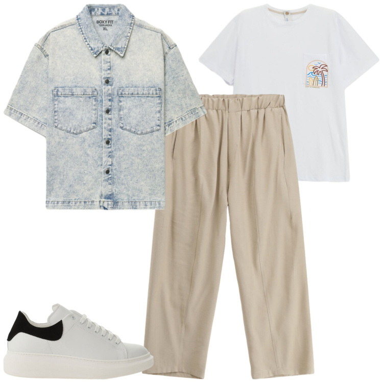 Outfit uomo - Total look #2379193. Stile Casual per Tutti i giorni. Abbinamento con camicie a manica corta, pantaloni, t-shirt, sneakers.