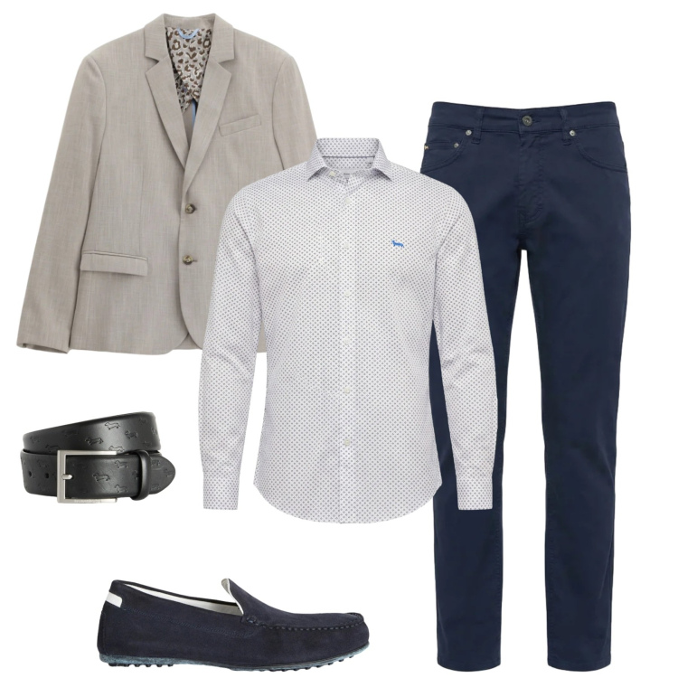 Outfit uomo - La camicia con micro stampa. Stile Urban per Tutti i giorni. Abbinamento con giacche, scarpe stringate, cinture, camicie, pantaloni.