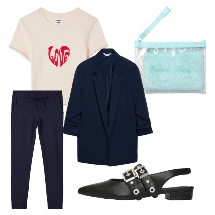 Outfit donna - blazer leggero must have. Stile Mannish per Ufficio. Abbinamento con pantaloni, blazer, ballerine, pochette, t-shirt.