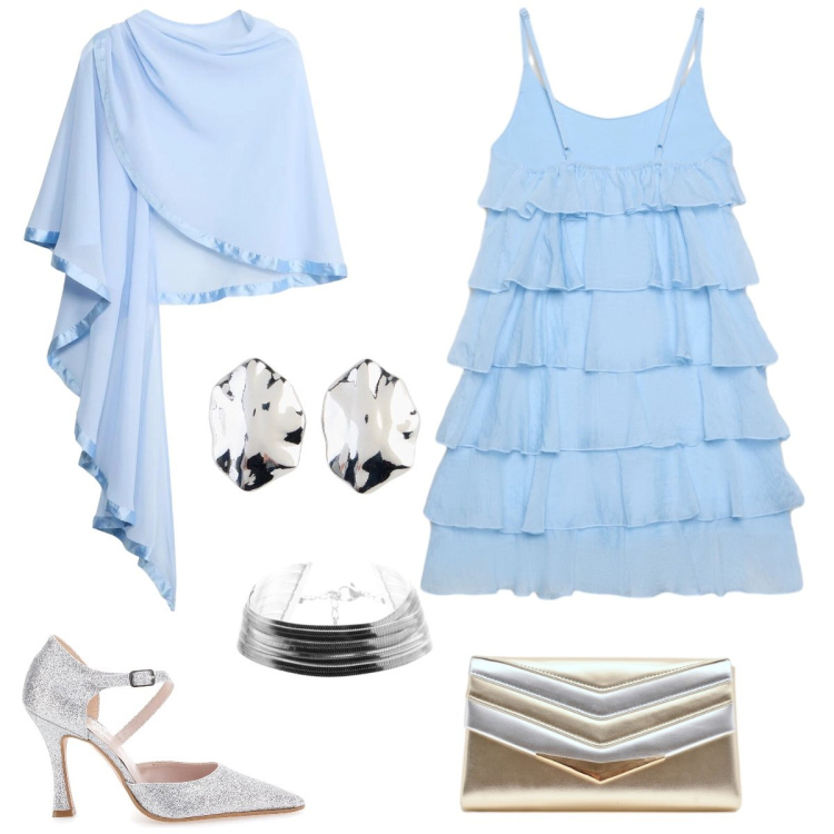 Outfit donna - Total look #2379341. Stile Chic per Cerimonia. Abbinamento con stole, orecchini, vestiti corti, pochette, braccialetti, décolleté.