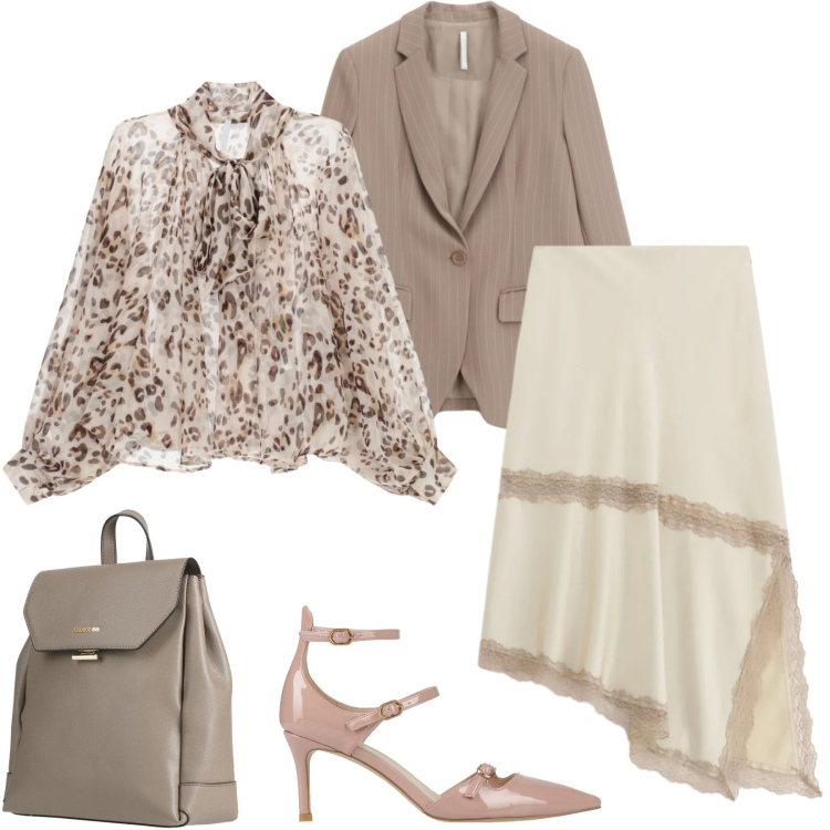 Outfit donna - Toni chic rilassanti. Stile Chic per Tutti i giorni. Abbinamento con décolleté, zaini, camicie, blazer, gonne longuette.