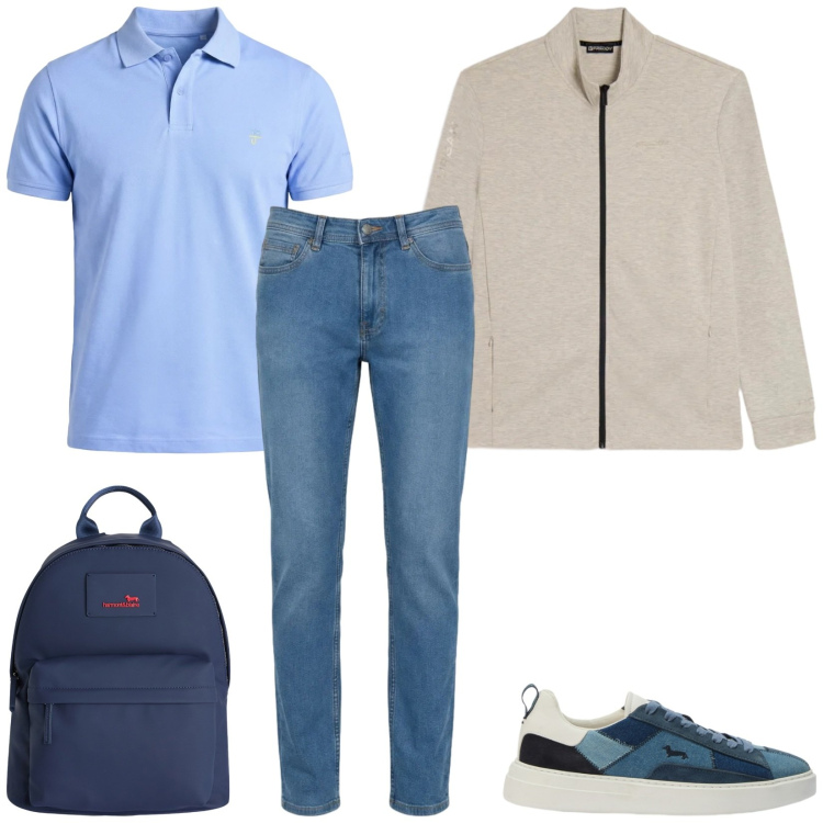 Outfit uomo - Total look #2379350. Stile Casual per Tutti i giorni. Abbinamento con borse sportive, jeans, polo, sneakers, felpe.