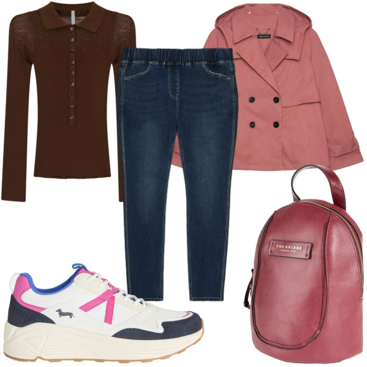 Outfit donna - Total look #2379352. Stile Basic per Tutti i giorni. Abbinamento con zaini, sneakers, maglieria, jeggings, trench.