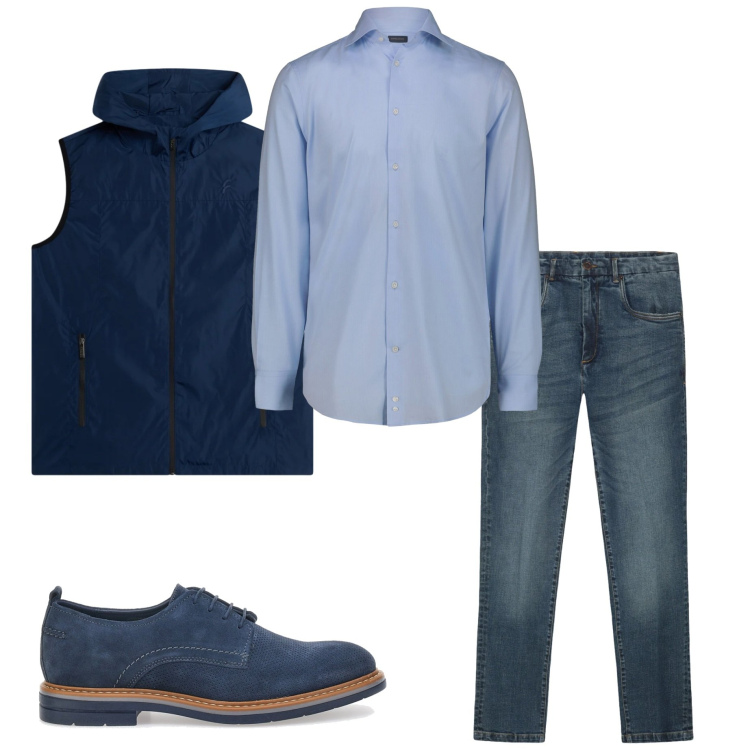 Outfit uomo - Camicia protagonista. Stile Urban per Tutti i giorni. Abbinamento con piumini, camicie, scarpe stringate, jeans.