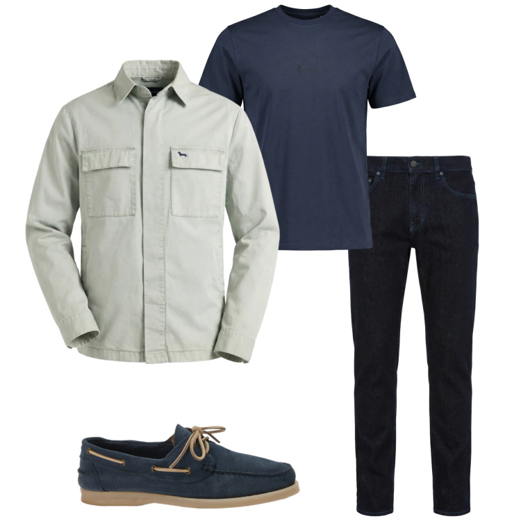 Outfit uomo - Stile casual di aprile. Stile Casual per Tutti i giorni. Abbinamento con jeans, t-shirt, giacche, scarpe stringate.