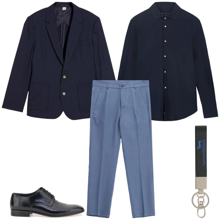 Outfit uomo - Total look #2379368. Stile Business/Elegante per Cerimonia. Abbinamento con giacche, pantaloni, portachiavi, camicie, scarpe stringate.