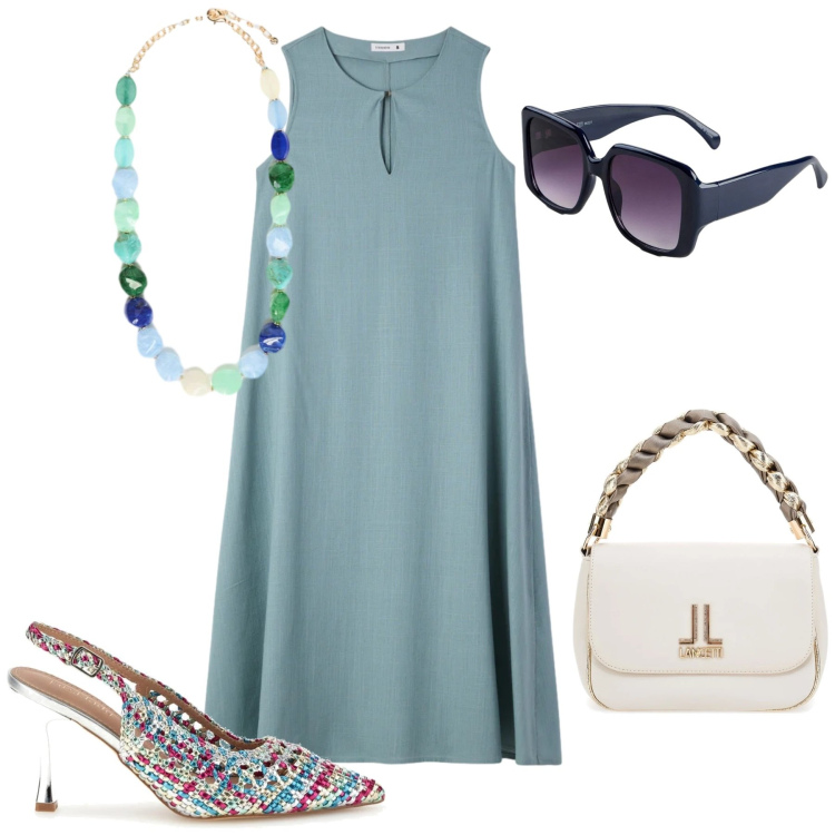 Outfit donna - Total look #2379371. Stile Chic per Cerimonia. Abbinamento con occhiali da sole, vestiti lunghi, collane, décolleté, borse a tracolla.