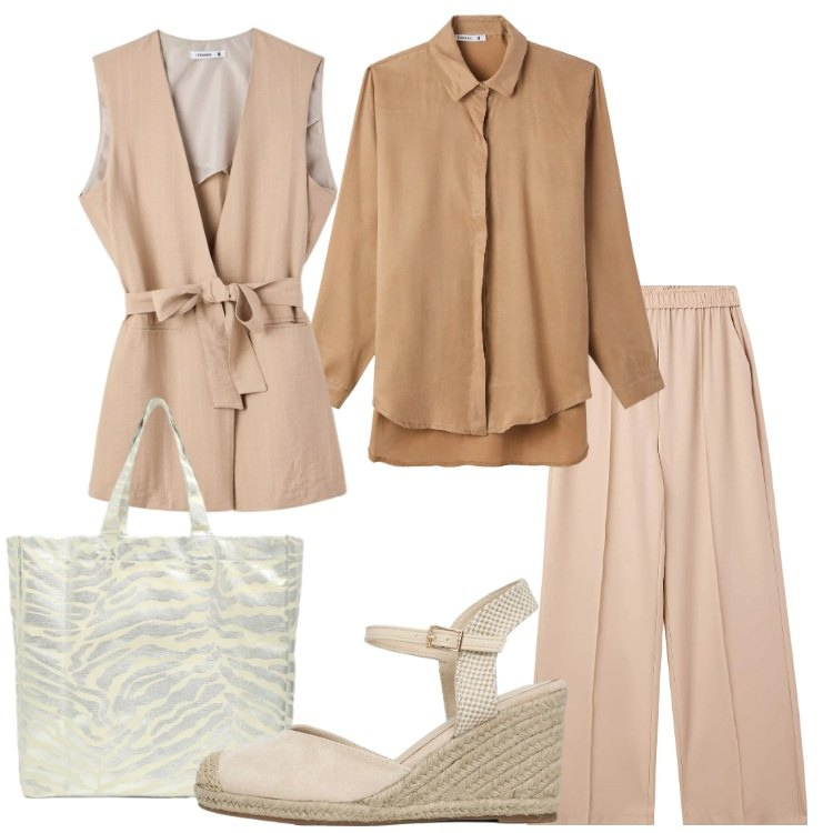 Outfit donna - Terranova Spring Deals. Stile Basic per Tutti i giorni. Abbinamento con pantaloni, shopping bag, zeppe, camicie, gilet.