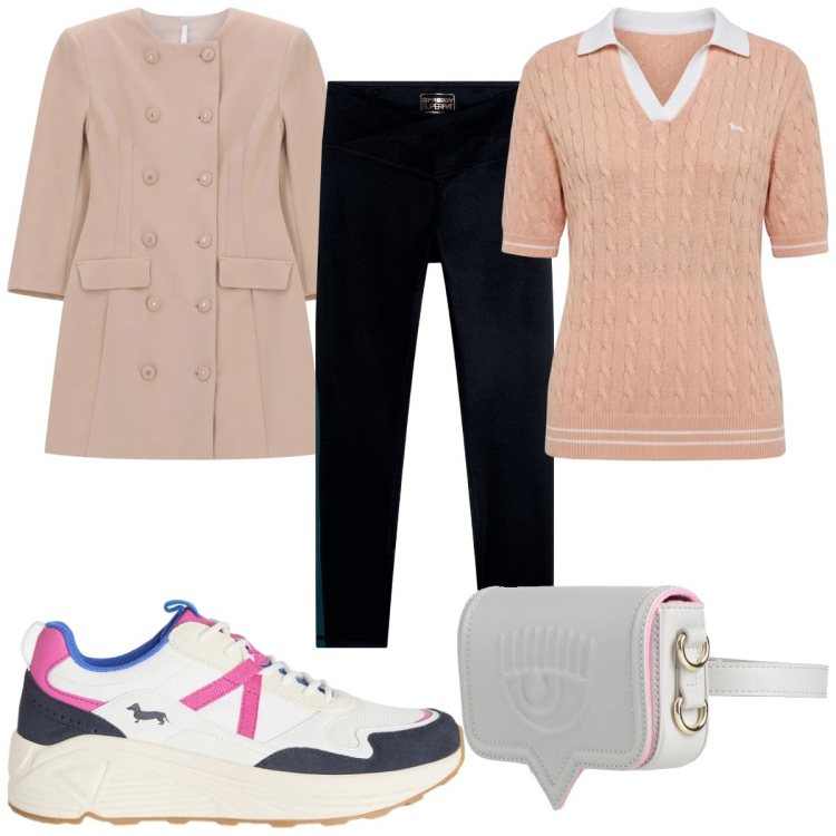 Outfit donna - Total look #2379388. Stile Trendy per Tutti i giorni. Abbinamento con marsupi, vestiti corti, polo, sneakers, leggings.