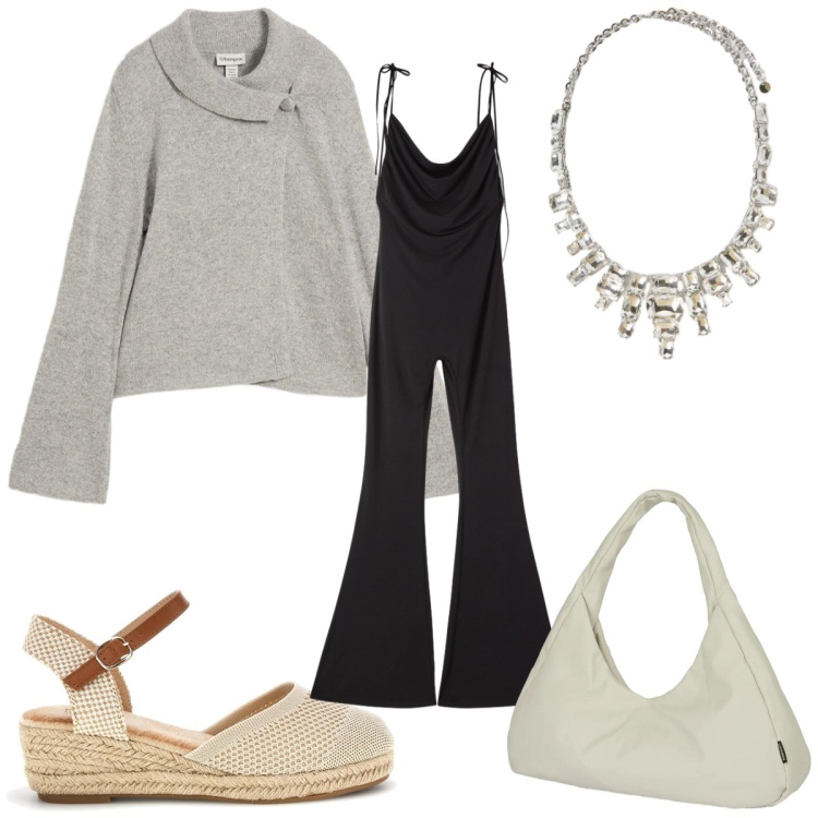 Outfit donna - Total look #2379390. Stile 70s per Tutti i giorni. Abbinamento con cardigans, tute, collane, borse a spalla, zeppe.