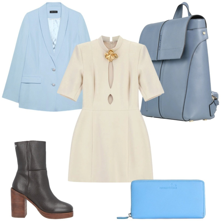 Outfit donna - Total look #2379393. Stile Trendy per Tutti i giorni. Abbinamento con stivaletti, zaini, vestiti corti, blazer, portafogli.