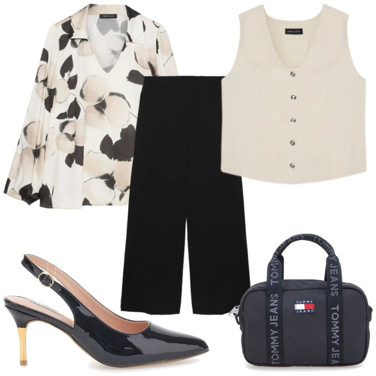 Outfit donna - Total look #2379395. Stile Trendy per Tutti i giorni. Abbinamento con bluse, gilet, pantaloni, borse a tracolla, décolleté.