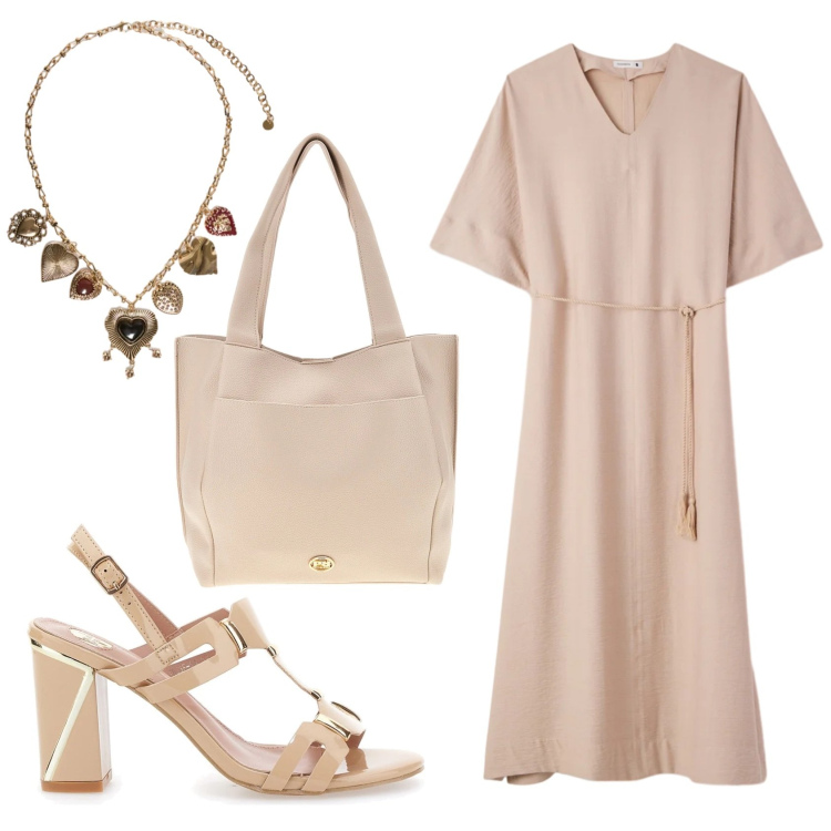 Outfit donna - Total look #2379410. Stile Basic per Ufficio. Abbinamento con vestiti lunghi, collane, sandali, borse a spalla.