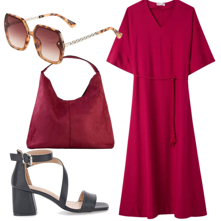 Outfit donna - Total look #2379411. Stile Basic per Tutti i giorni. Abbinamento con borse a spalla, occhiali da sole, vestiti lunghi, sandali col tacco.