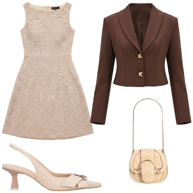 Outfit donna - Cerimonia elegante. Stile Glamour per Cerimonia. Abbinamento con décolleté, marsupi, vestiti corti, blazer.