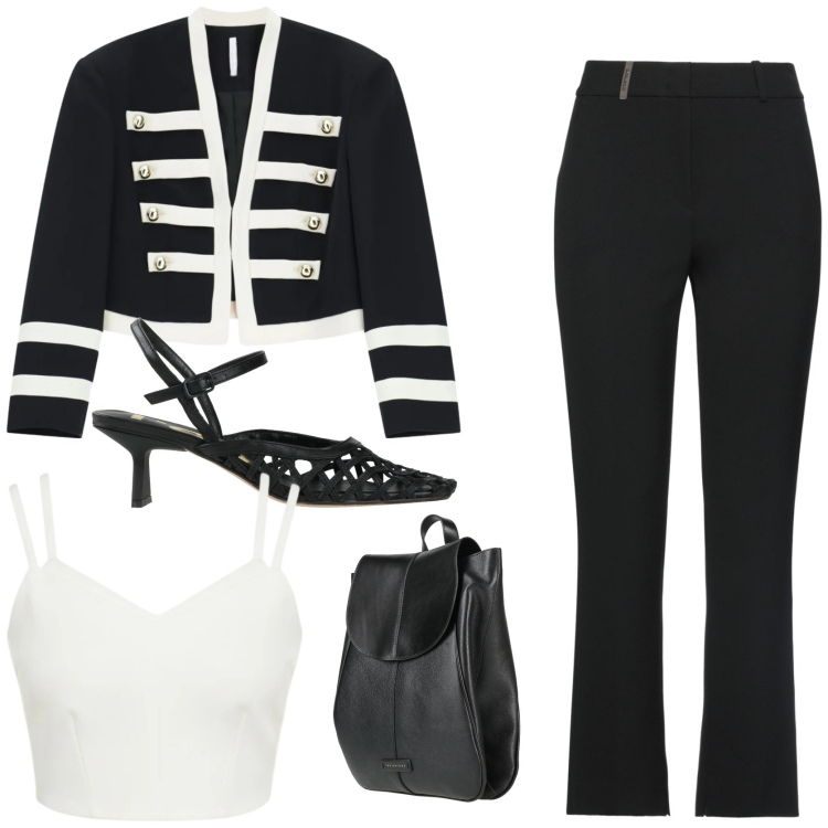 Outfit donna - Napoleon jacket. Stile Trendy per Tutti i giorni. Abbinamento con décolleté, zaini, pantaloni, blazer, top.