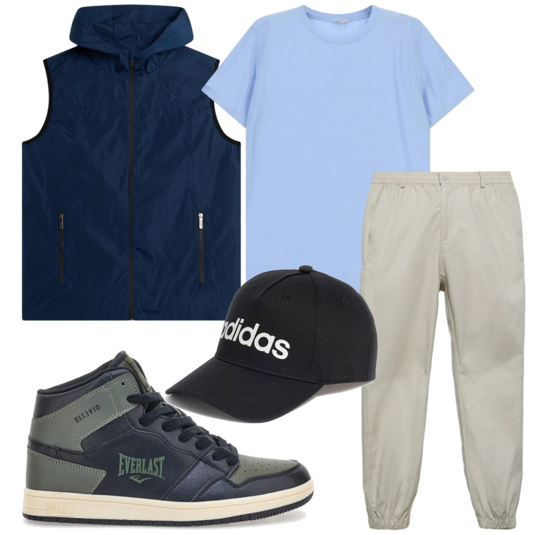 Outfit uomo - Total look #2379445. Stile Urban per Tutti i giorni. Abbinamento con pantaloni, t-shirt, piumini, cappelli, sneakers alte.